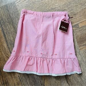 NWT Tea Collection Pink Cotton Skirt 3T Stripes Floral Embellishment